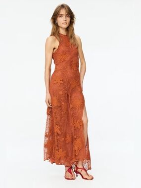 H&M Studio Collection Ruffled Crochet-Look Dress (Orange/sunflowers) Various